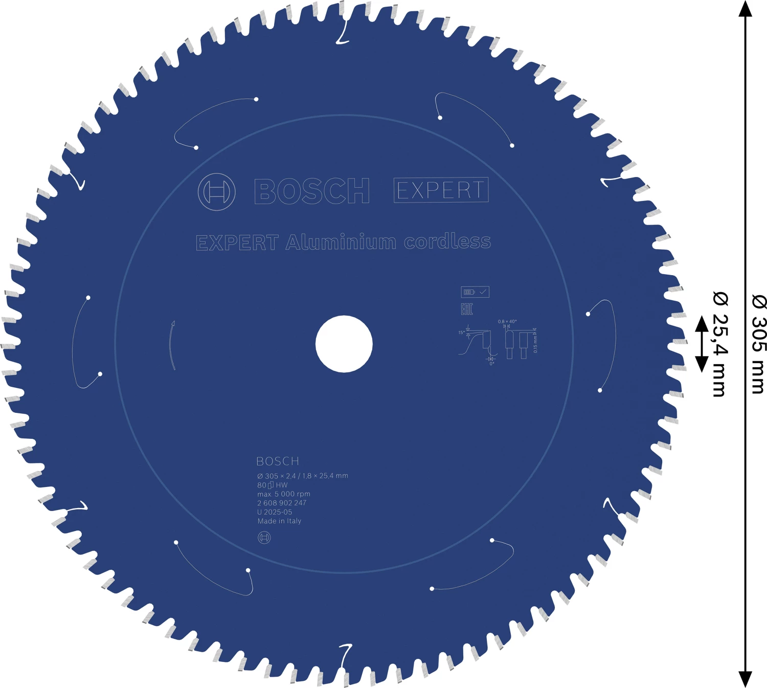 Bosch 2608902247 EXPERT Cirkelzaagblad - 305 X 25.4 X 80T - Aluminium thumbnail 4