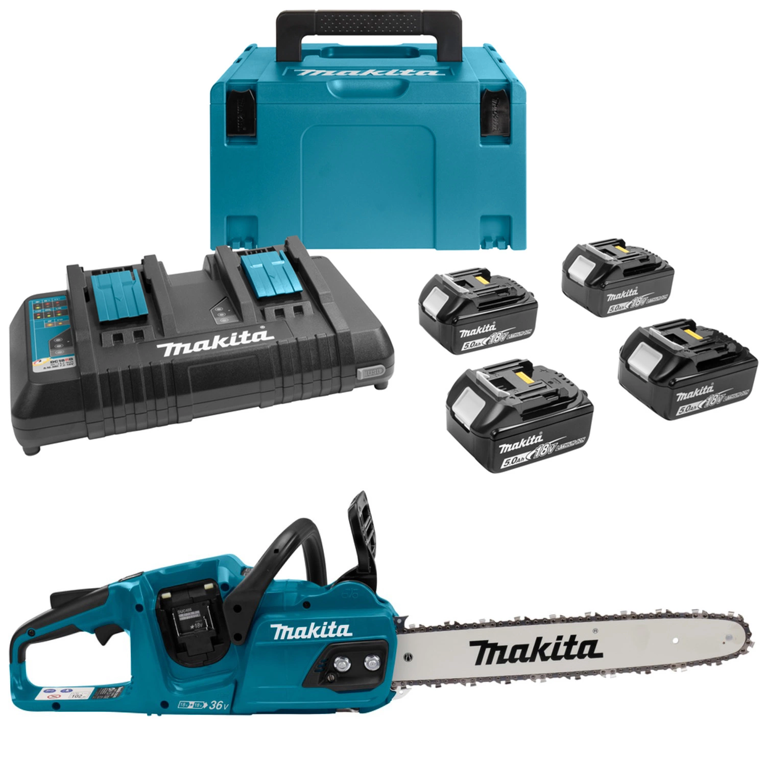 Makita DUC405PT4J LXT 2x18V Li-Ion Accu Kettingzaag Set (4x 5.0Ah) In Mbox - 40cm