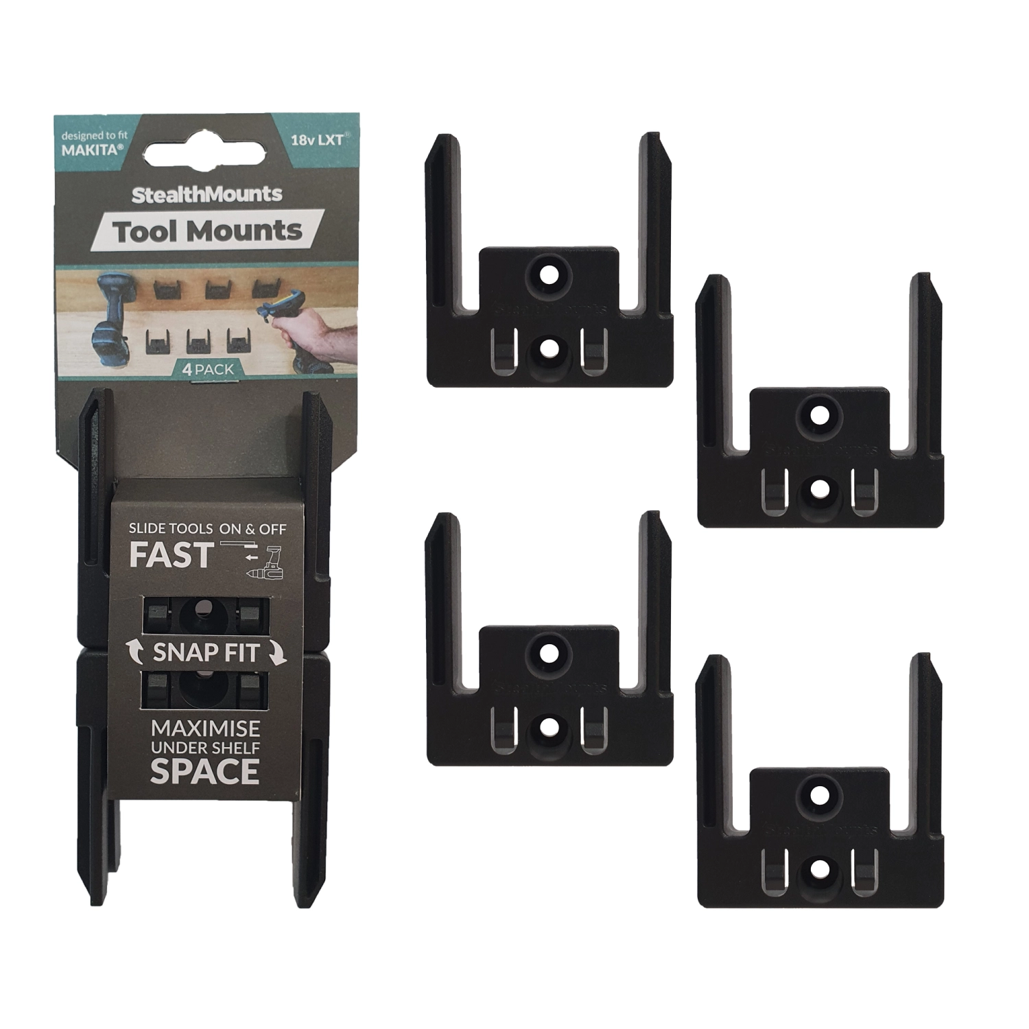 StealthMounts TM-MK18-BLK-4 Machinehouder Voor Makita LXT - Zwart - 4-pack
