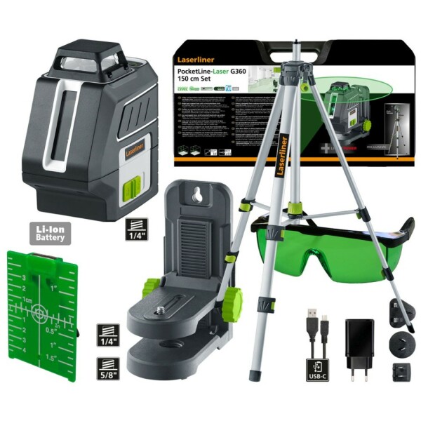 Laserliner PocketPlane-Laser G360 Kruislijnlaser Set Incl. Statief En Koffer - Groen - 55m - Detailed view of the product
