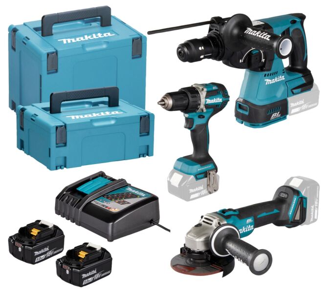 Makita DLX3195JX1 18V Li-ion Accu 3-Delige Accu Combiset (2x 5.0Ah) In Mbox afbeelding