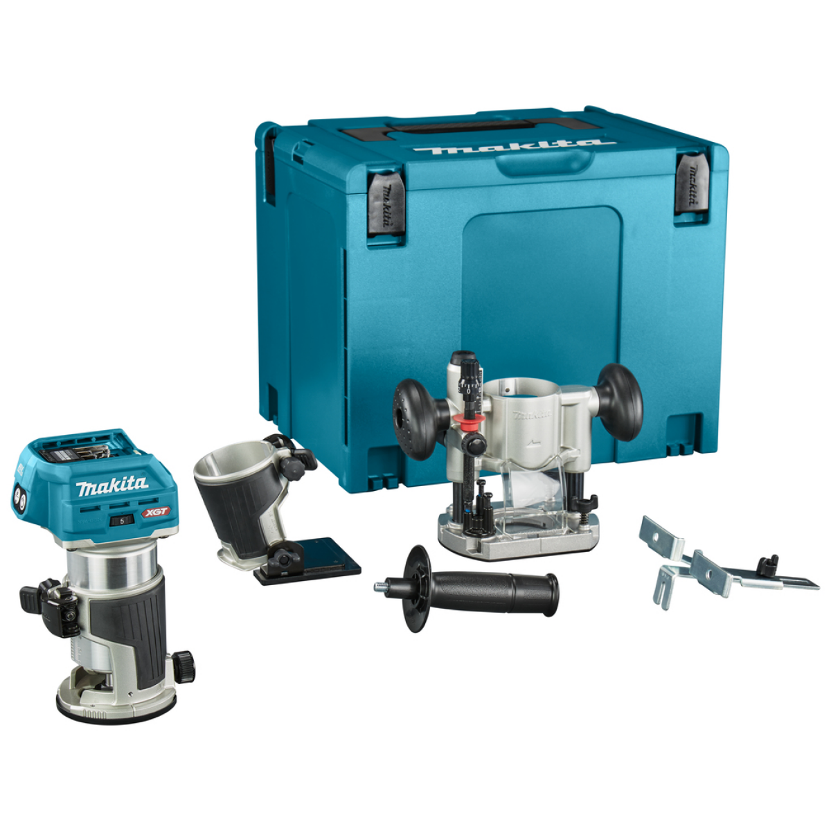 Makita RT001GZ10 XGT 40V Max Li-ion Accu Boven- en kantenfrees body met diverse voeten in Mbox