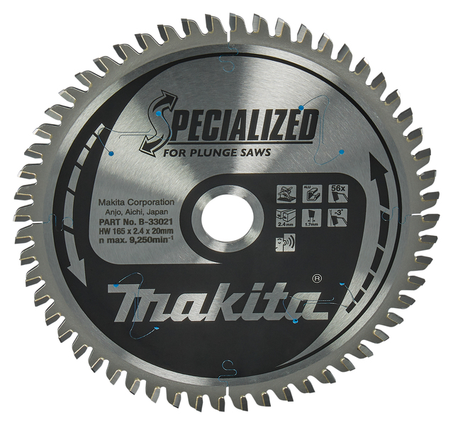 Makita B-33021 Specialized Invalzaagblad - 165 X 20 X 56T - Aluminium EAN: 88381421898