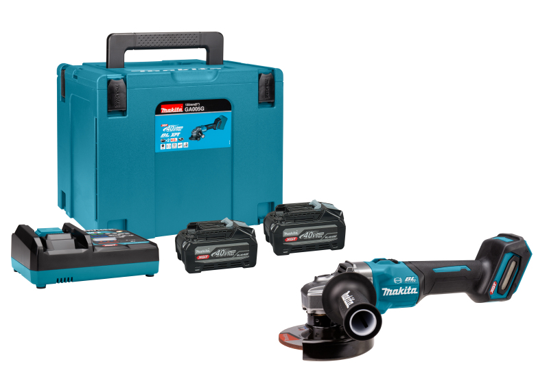 Makita GA005GU201 40V Max Li-ion Accu Haakse Slijper Set (2x 4.0Ah Accu) In Mbox - 125mm - Vastzetschakelaar