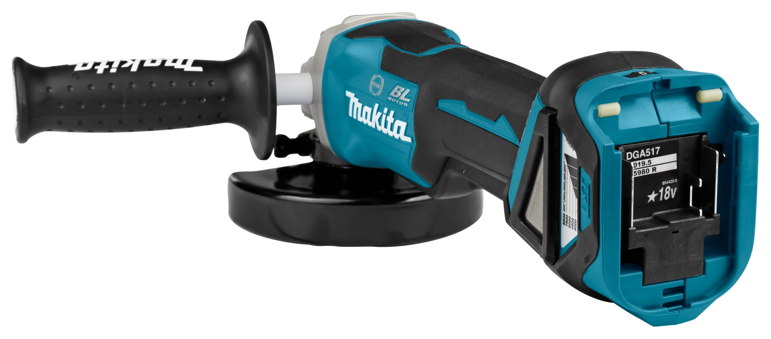 Makita DGA517RTJ 18V Li-Ion Accu Haakse Slijper Incl. ADT Set (2x 5.0Ah Accu) In Mbox - 125mm - Koolborstelloos thumbnail 3