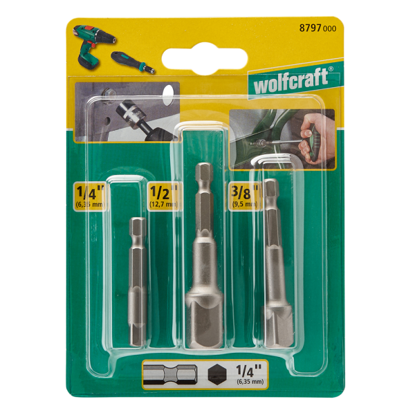 Wolfcraft 8797000 3-delige Adapterset Met Slipkoppeling - 6-13mm - Detailed view of the product