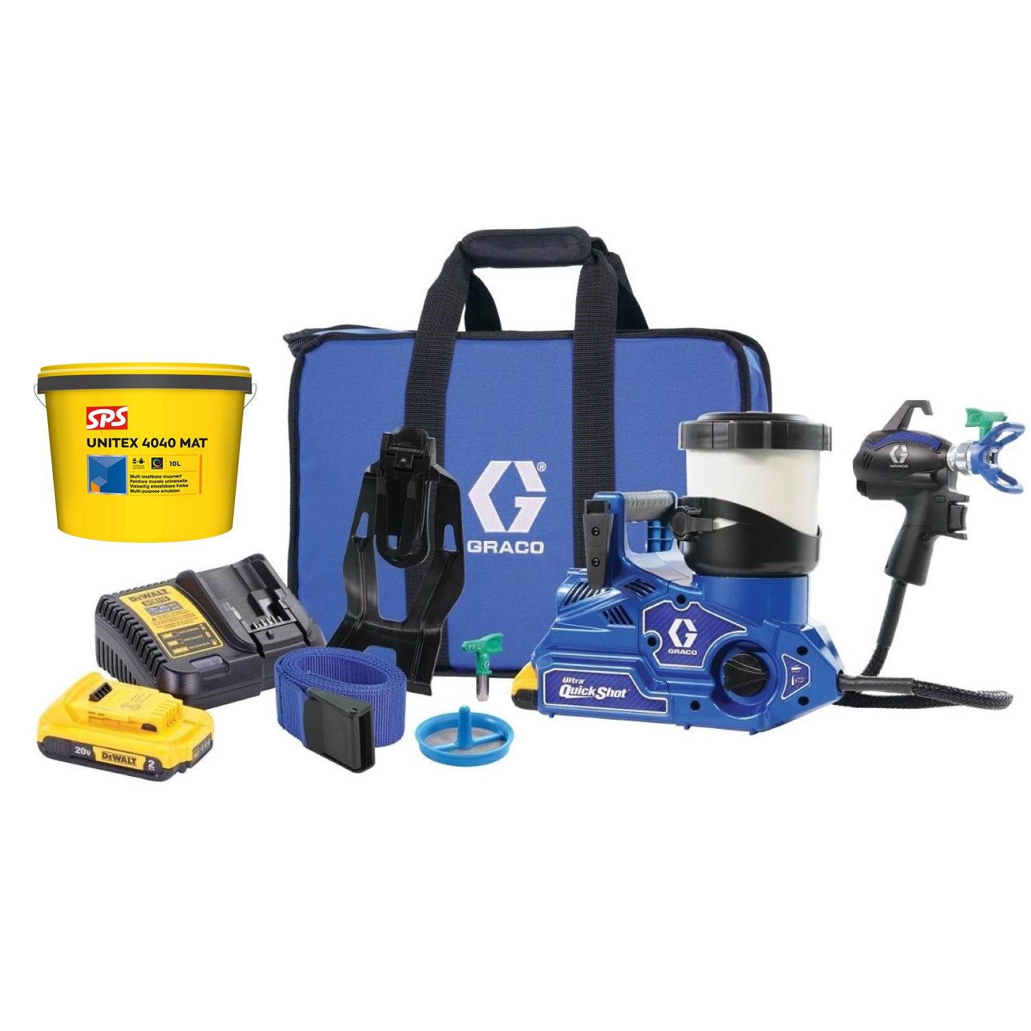 Graco 20B476 Airless Ultra Quickshot Verfspuit Incl. SPS Unitex 4040 Ral 9010– 10L afbeelding