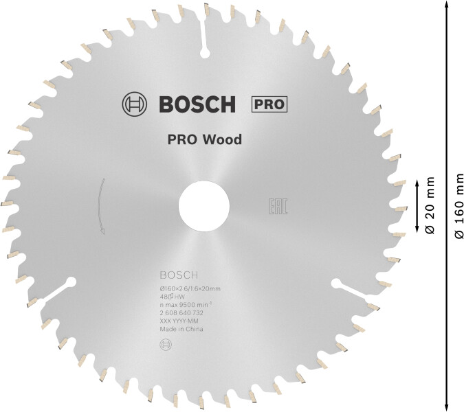 Bosch 2608640732 Optiline Cirkelzaagblad - 160 X 20 X 48T - Hout - Detailed view of the product