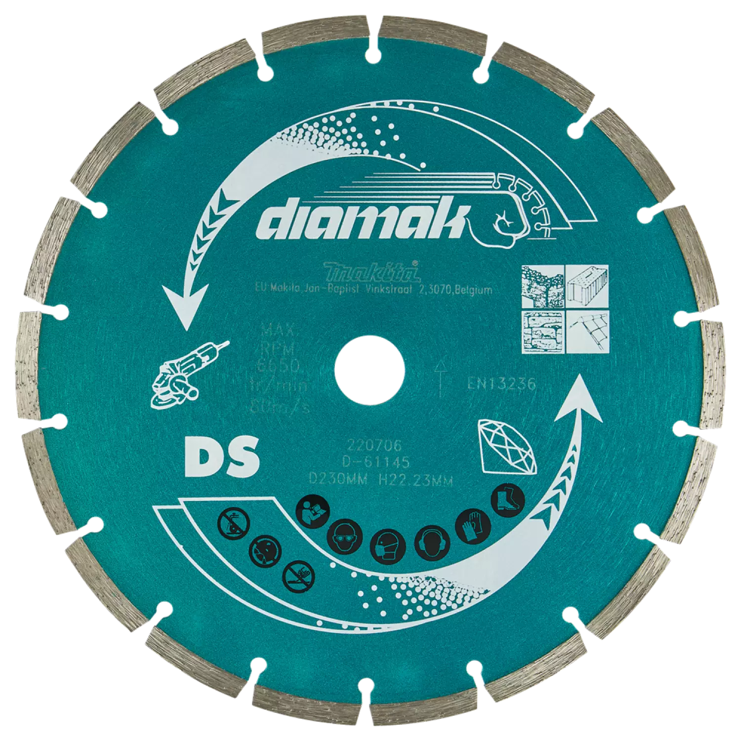 Makita P-44155 / D-61145 Diamantdoorslijpschijf - 230 X 22,23mm - Beton - Steen thumbnail 3