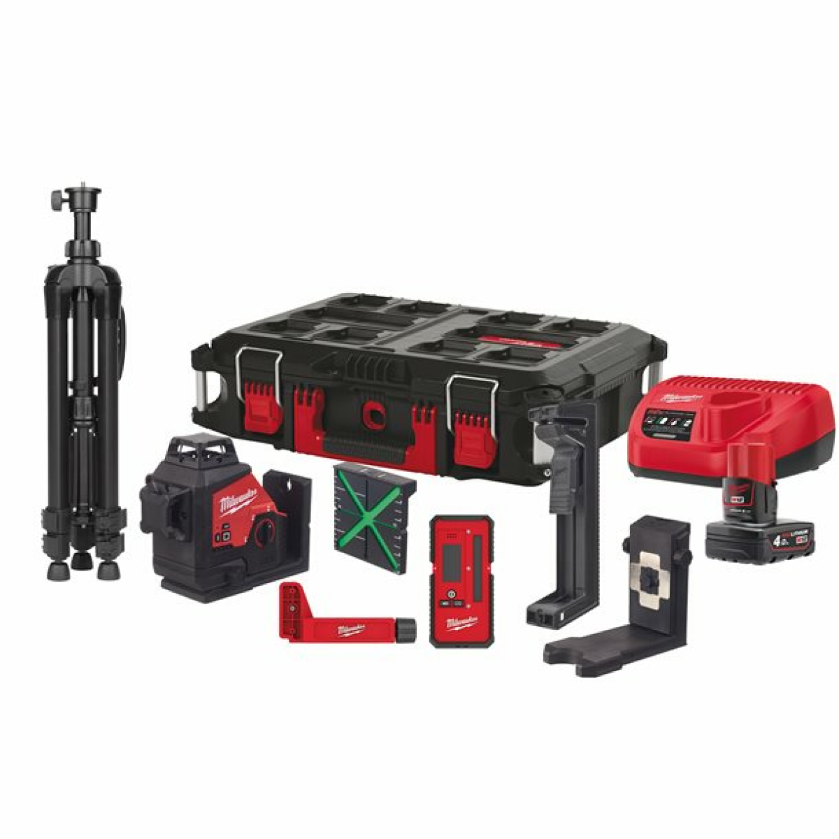 Milwaukee M12 3PLKIT-401P 12V Li-Ion accu kruislijnlaser set (1x 4,0Ah) in koffer - 3 lijnen - Groen - 38m
