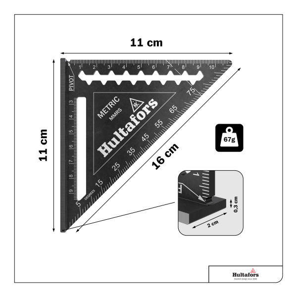Hultafors MRS Metric Rafter Square Meetdriehoek - 11 Cm - Detailed view of the product