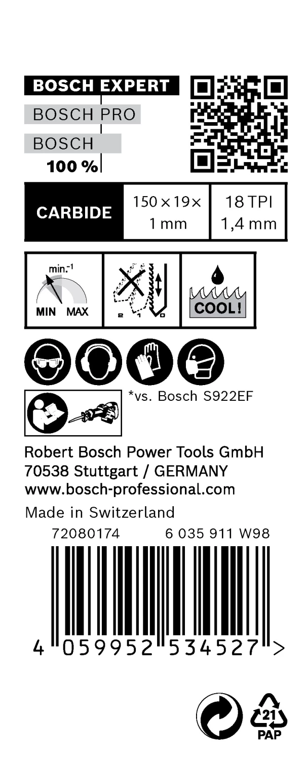 Bosch EXPERT S922EHM Thin Tough Metal Reciprozaagblad - 150mm - Metaal (10st) thumbnail 3