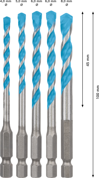 Bosch 2608900585 EXPERT 5-delige HEX-9 MultiConstruction Borenset 4/5/6/8 - Detailed view of the product