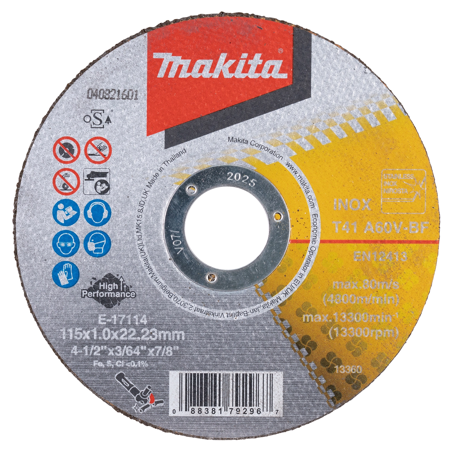 Makita E-17114-12 Doorslijpschijven RVS - 115x22,23x1,0mm (12st)