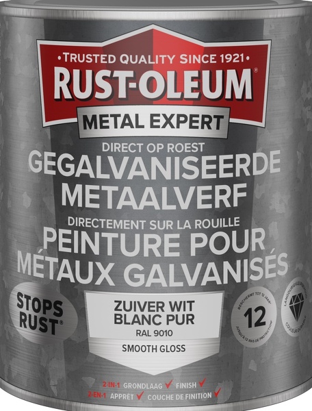 rust-oleum metal expert gegalvaniseerde metaalverf ral 9010 0.25 ltr