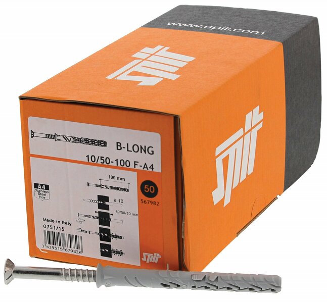 Spit 567942 B-Long Constructieplug F Inox A4 - TX30 - 8.0 X 80/30mm - Verzonken Kop - Voldraad - Verzinkt (1st) - Detailed view of the product