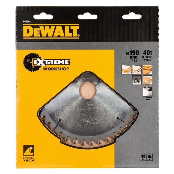 DeWALT DT4064 Extreme Cirkelzaagblad - 190 X 30 X 40T - Hout / Laminaat - Detailed view of the product