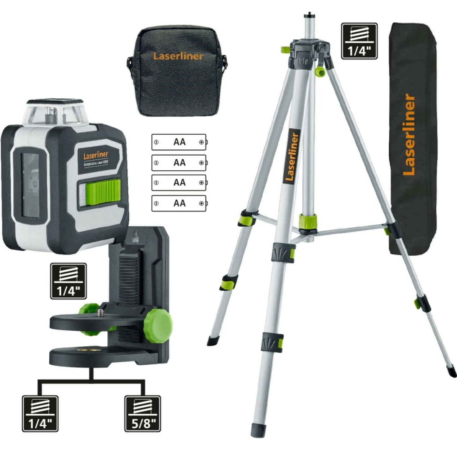 Laserliner CompactLine-Laser G360 Kruislijnlaser Set Incl. Statief In Tas - 2 Lijnen - 30m - Groen - Bluetooth