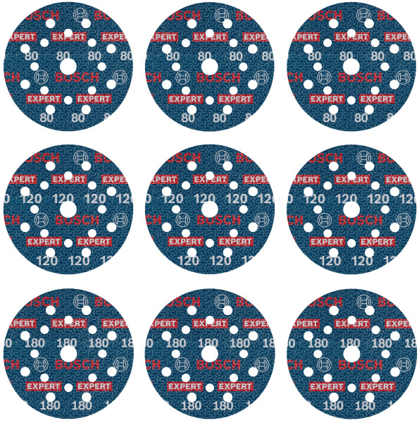 Bosch 2608902407 EXPERT 9-delige Set Schuurschijf O780 Met Film Onderlaag - 125 Mm - 3xK80/3xK120/3xK180