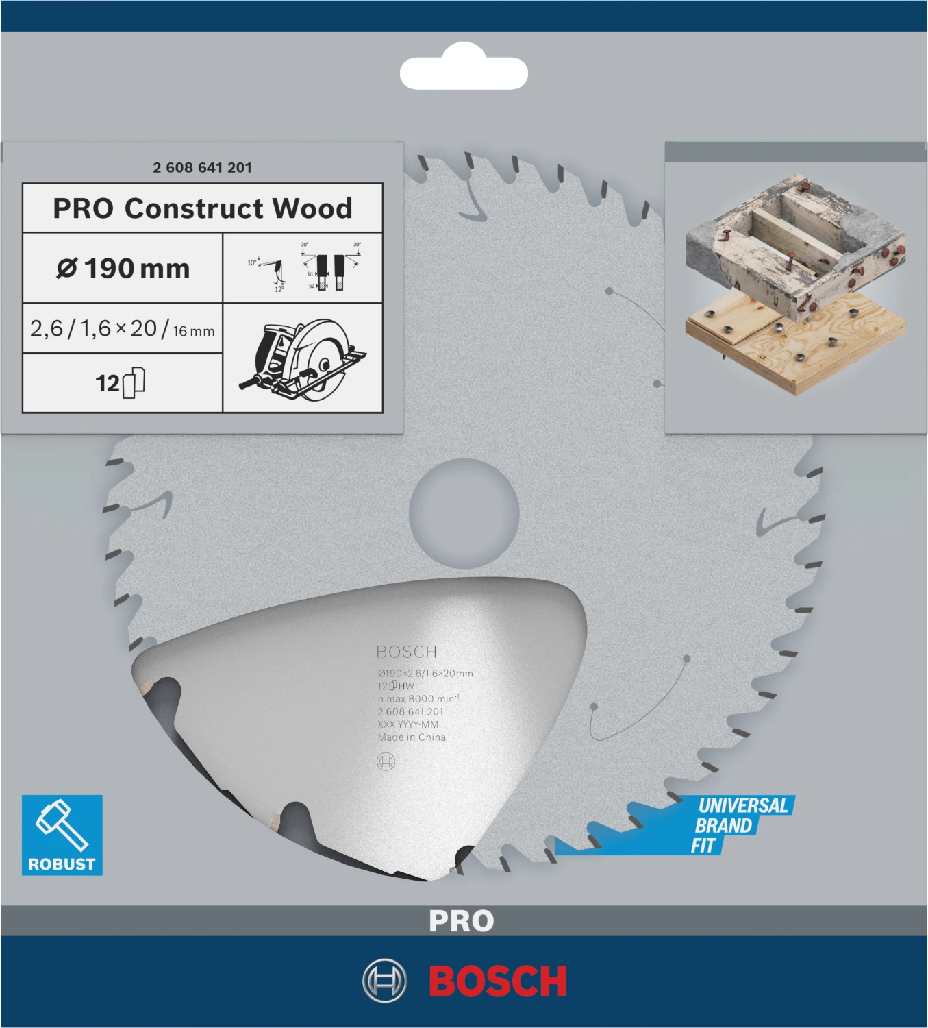 Bosch 2608641201 PRO Cirkelzaagblad - 190 X 20/16 X 12T - Hout thumbnail 2