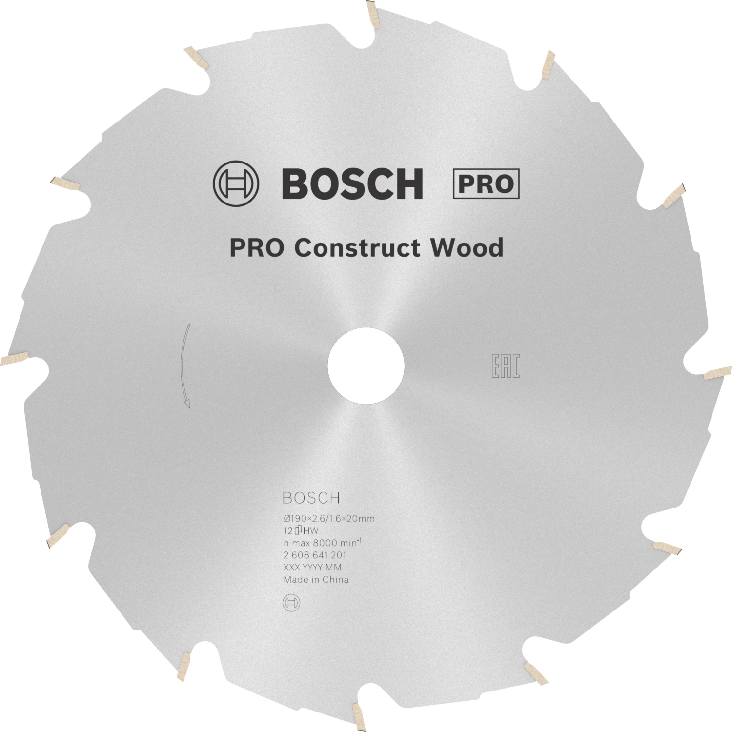Bosch 2608641201 PRO Cirkelzaagblad - 190 X 20/16 X 12T - Hout