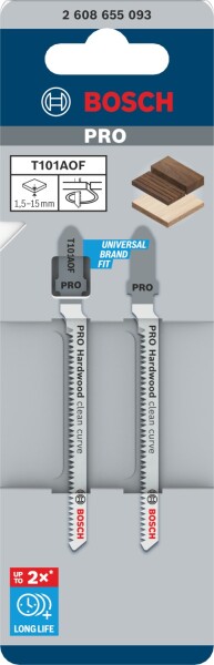 Bosch 2608655093 PRO T101AOF Decoupeerzaagblad Clean Curve - Hardhout (2st) - Detailed view of the product