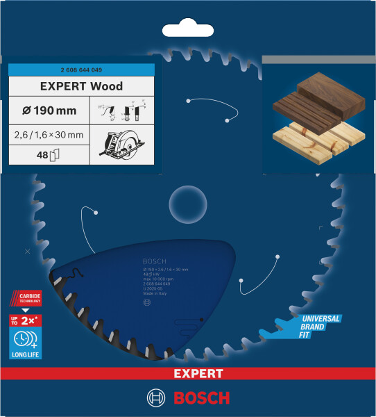 Bosch 2608644049 Expert Cirkelzaagblad - 190 X 30 X 48T - Hout - Carbide - Detailed view of the product