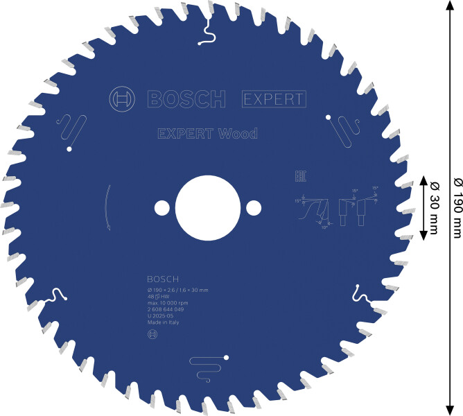 Bosch 2608644049 Expert Cirkelzaagblad - 190 X 30 X 48T - Hout - Carbide - Detailed view of the product