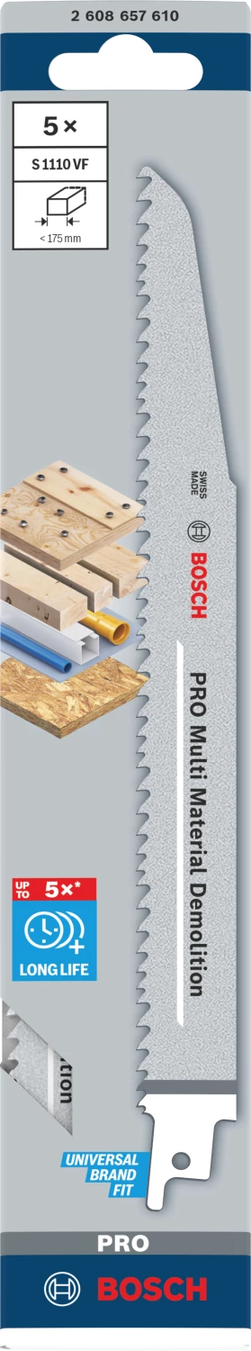Bosch PRO S1110VF Demolition Reciprozaagblad - 225mm - Multi Materiaal (5st) thumbnail 2