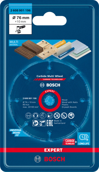 Bosch 2608901196 EXPERT Doorslijpschijf Hardmetaal Multi Wheel 76 X 1 X 10mm - Detailed view of the product