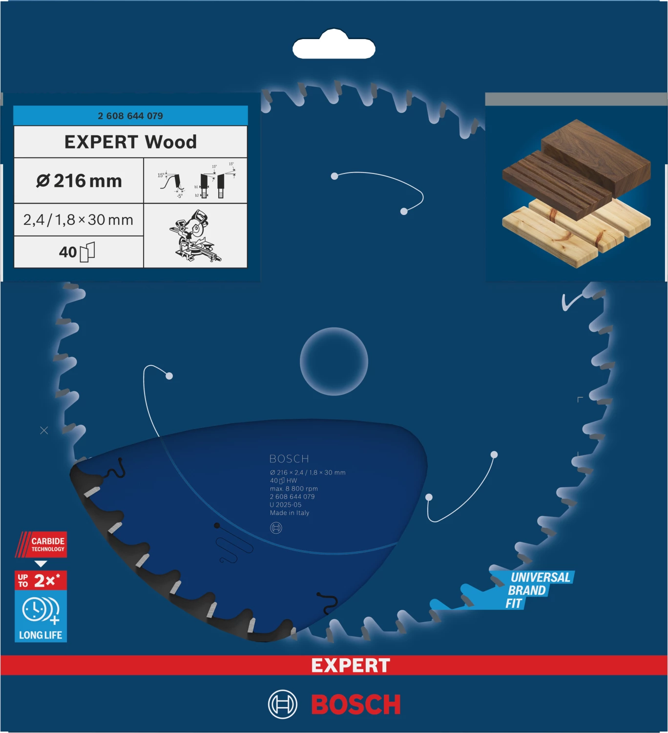 Bosch 2608644079 Expert Cirkelzaagblad - 216 X 30 X 40T - Hout - Carbide thumbnail 2