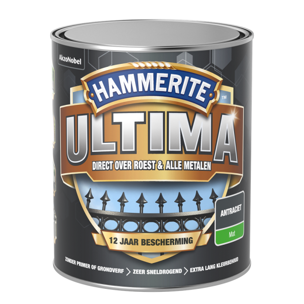 Hammerite Ultima Metaallak - Mat - Antraciet  - 750 ml