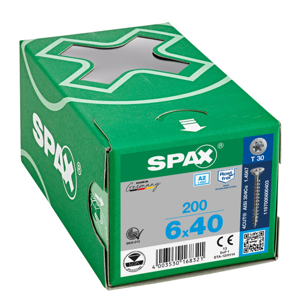 SPAX RVS Schroeven Verzonken Kop - Voldraad - T30 - 6.0x40 Mm (200st) - Detailed view of the product