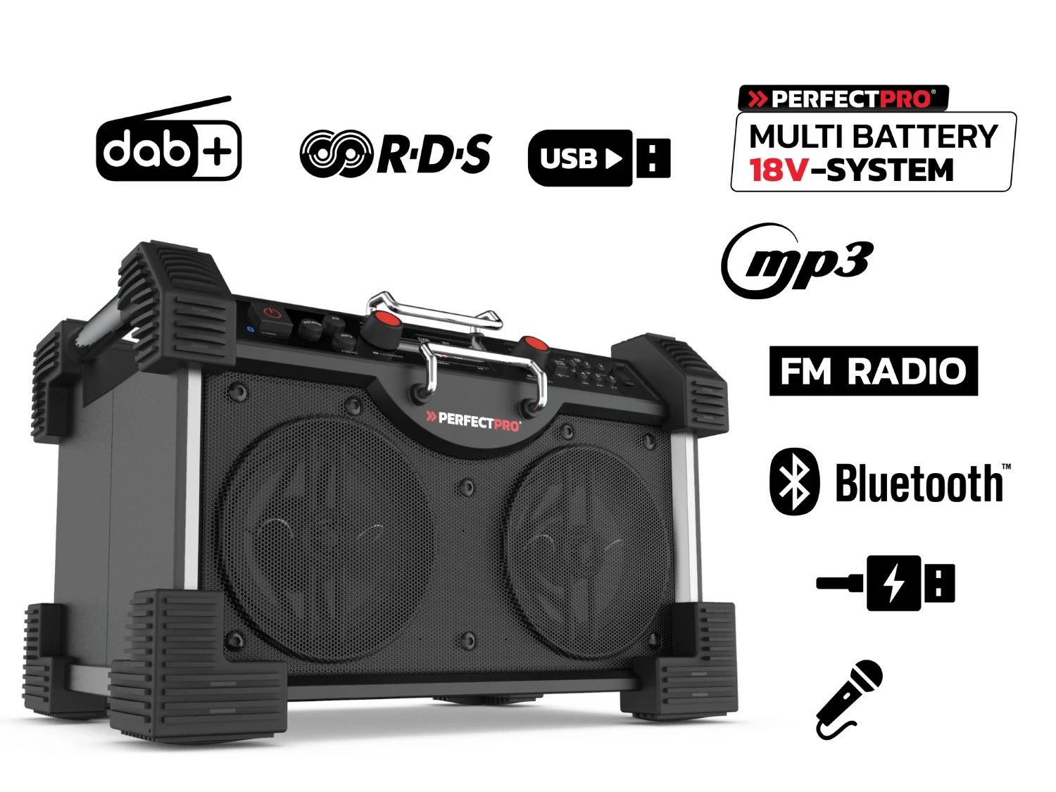 PerfectPro ROCKHART RH4 18V Multi Battery Bouwradio - FM RDS / DAB+ - AUX-in - Bluetooth thumbnail 4