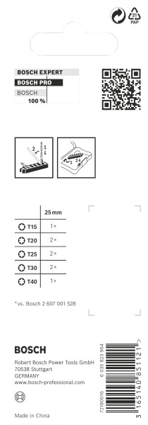 Bosch 2608522322 8 Delige Impact Bits - T15 / T20 / T25 / T30 / T40 - Detailed view of the product