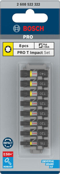 Bosch 2608522322 8 Delige Impact Bits - T15 / T20 / T25 / T30 / T40 - Detailed view of the product