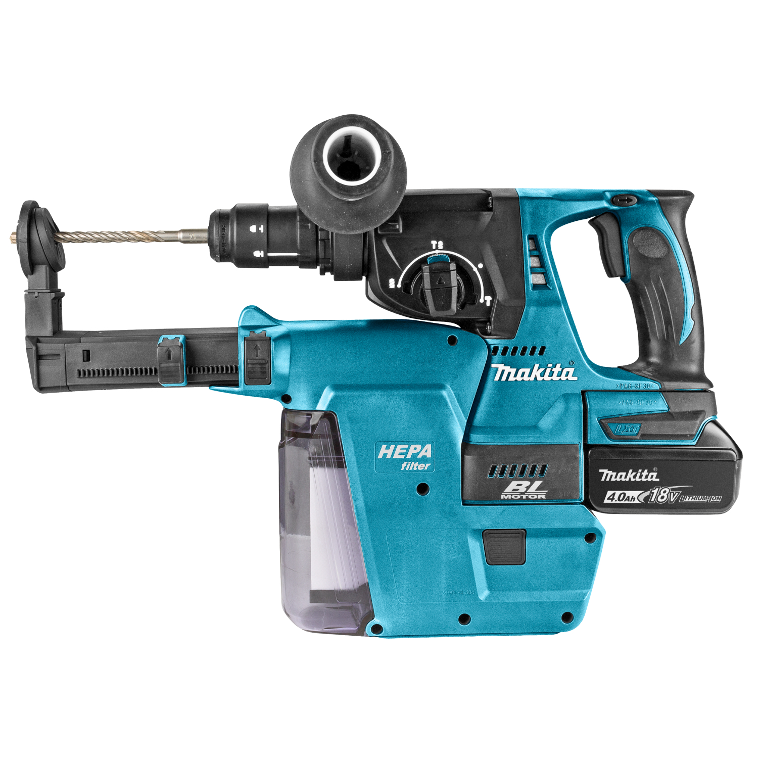 Makita DHR243RMJV 18V Li-Ion Accu SDS-plus combihamer incl. snelspanboorkop en stofafzuiging set (2x 4.0Ah accu) in Mbox - 2J - koolborstelloos