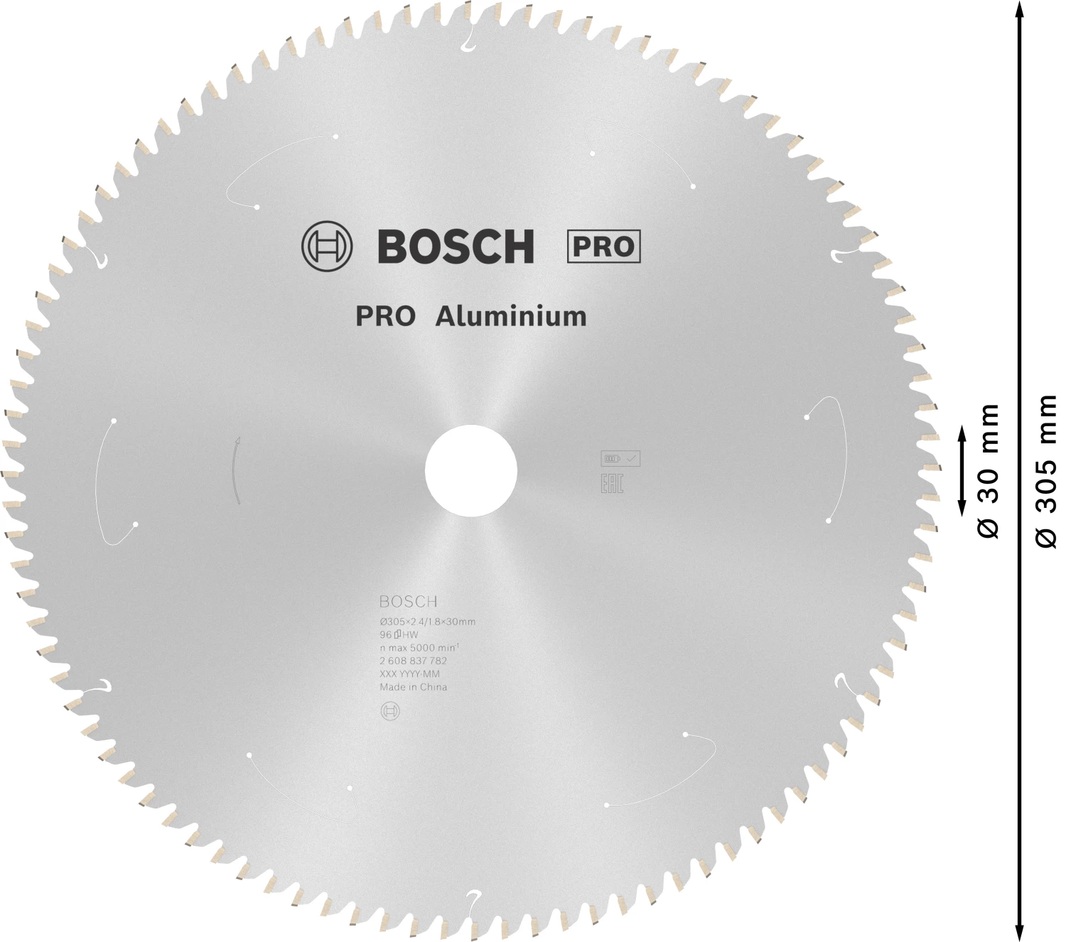 Bosch 2608837782 PRO Cirkelzaagblad - 305 X 30 X 96T - Aluminium thumbnail 4