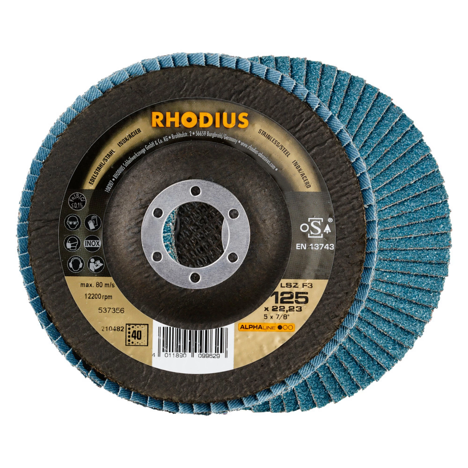 Rhodius 210482 LSZ F3 K40 ALPHALINE L Lamellenslijpschijf 125 X 22,23mm (10 St) K40