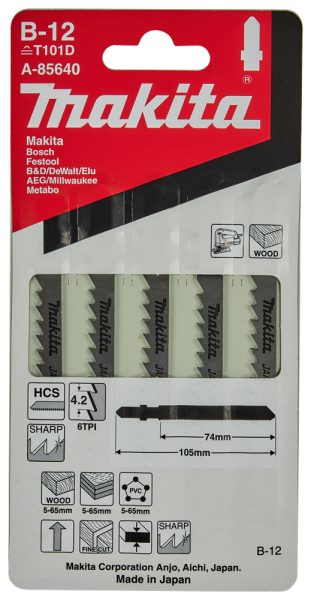 Makita A-85640 HCS Decoupeerzaagblad B12 - Zuiver - Extra Dik Hout / Kunststof (5st) - Detailed view of the product