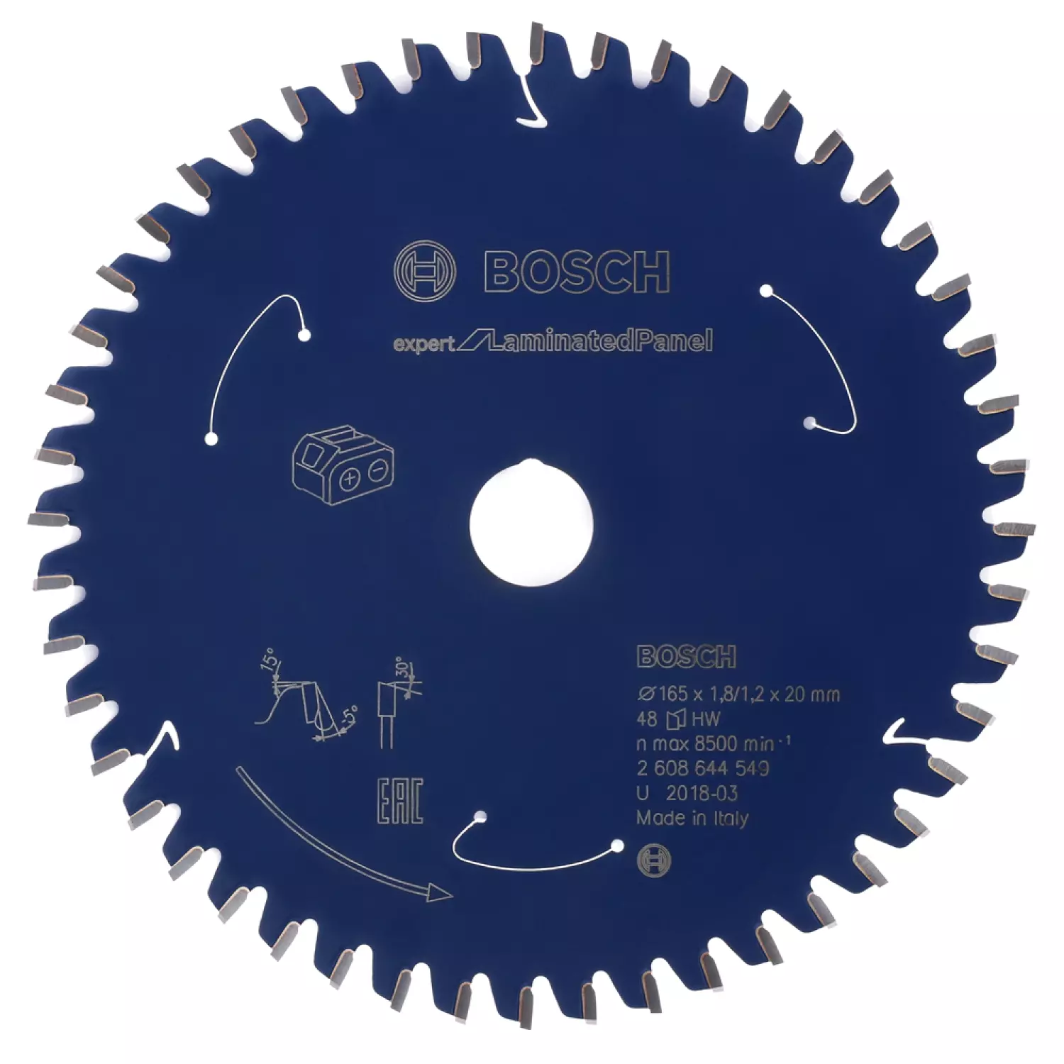 Bosch 2608644549 Cirkelzaagblad Accu Expert - 165 X 20 X 48T - Gemelamineerde Plaat - Carbide