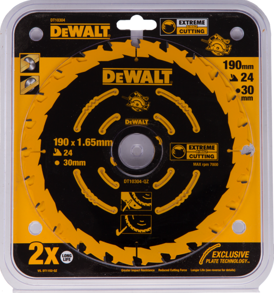 DeWALT DT10304 Extreme Cirkelzaagblad - 190 X 30 X 24T - Hout (Met Nagels) - Detailed view of the product
