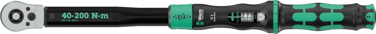 Wera 05075695001 Click-Torque Lock C3 R/L Draaimomentsleutel Met Omschakelratel - 40-200 Nm - 1/2"- Rechts/Links