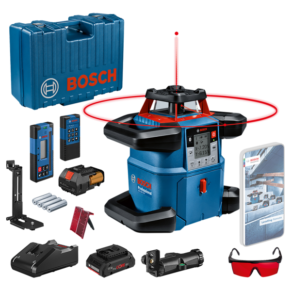 Bosch GRL 600 CHV Rotatie Laser + LR 60 Ontvanger Set (1x 4.0Ah Accu) In Koffer