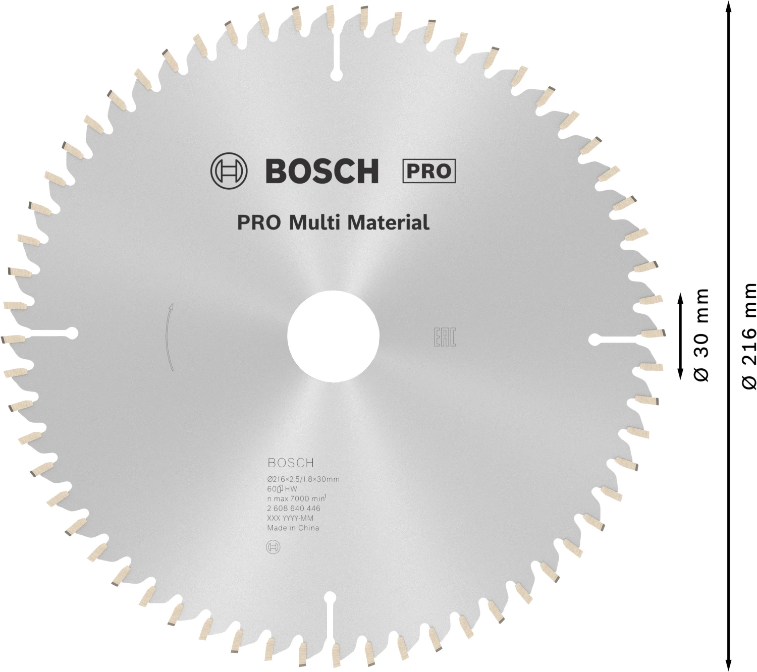 Bosch 2608640446 PRO Cirkelzaagblad - 216 X 30 X 60T - Multi Materiaal thumbnail 4