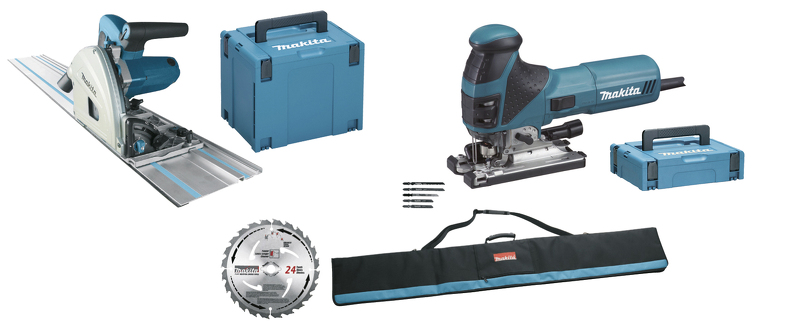 Makita MEU029J Invalzaag Incl. Geleiderail (SP6000)&Decoupeerzaag (4351FCT) Combiset In 2x Mbox EAN: 88381640046