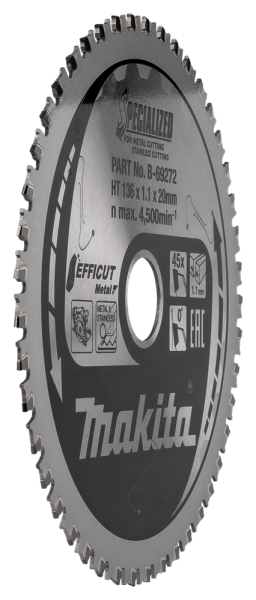 Makita B-69272 Efficut Cirkelzaagblad RVS/Staal - 136x20x1,1mm 45T - Detailed view of the product