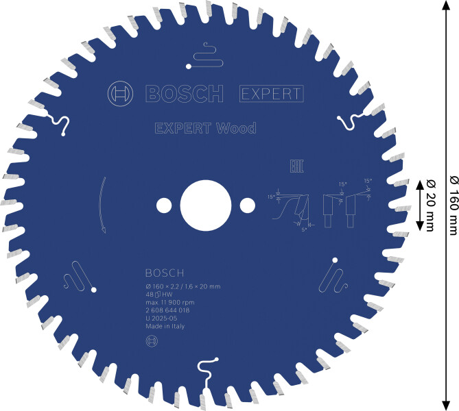 Bosch 2608644018 Expert Cirkelzaagblad - 160 X 20 X 48T - Hout - Carbide - Detailed view of the product