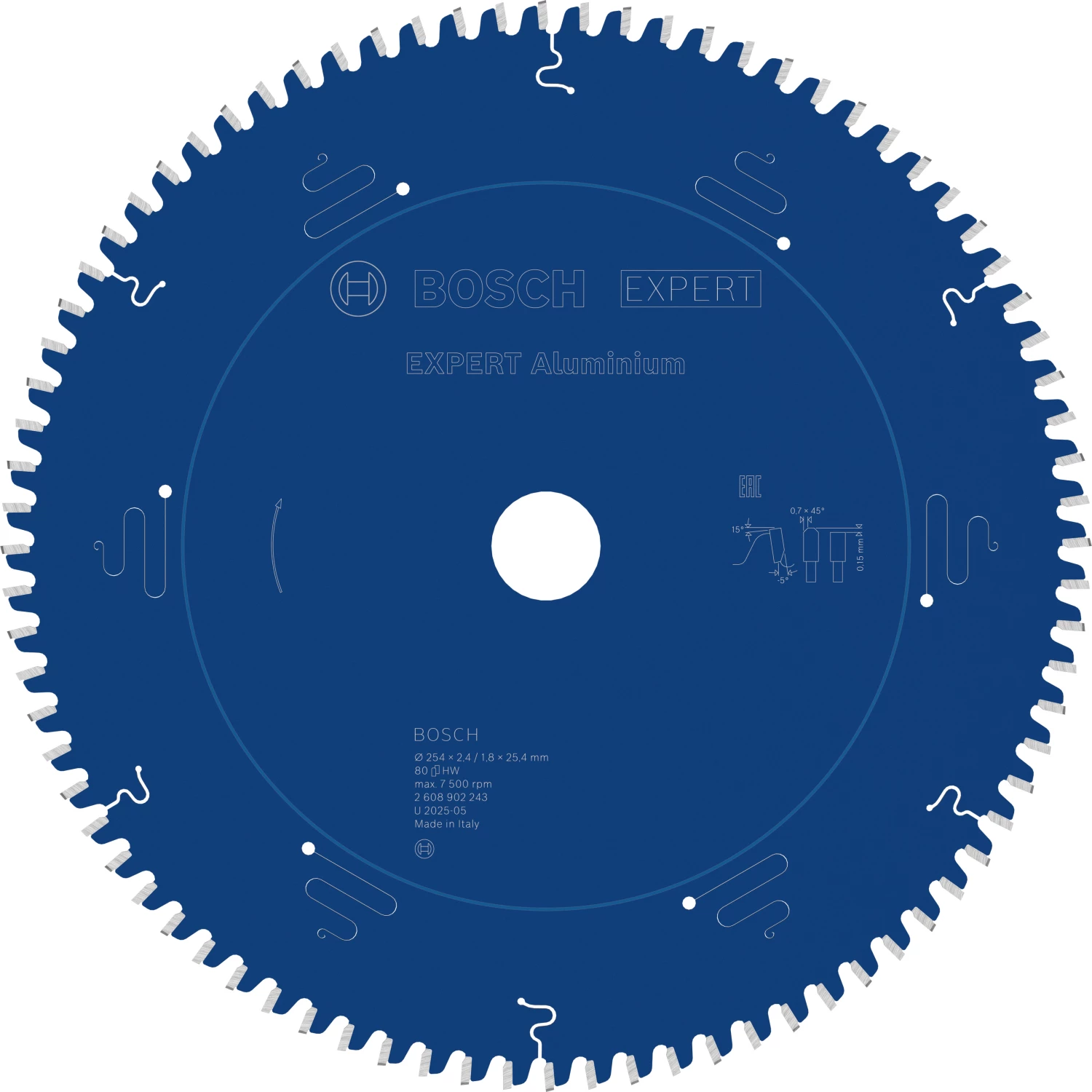 Bosch 2608902243 EXPERT Cirkelzaagblad - 254 X 25.4 X 80T - Aluminium