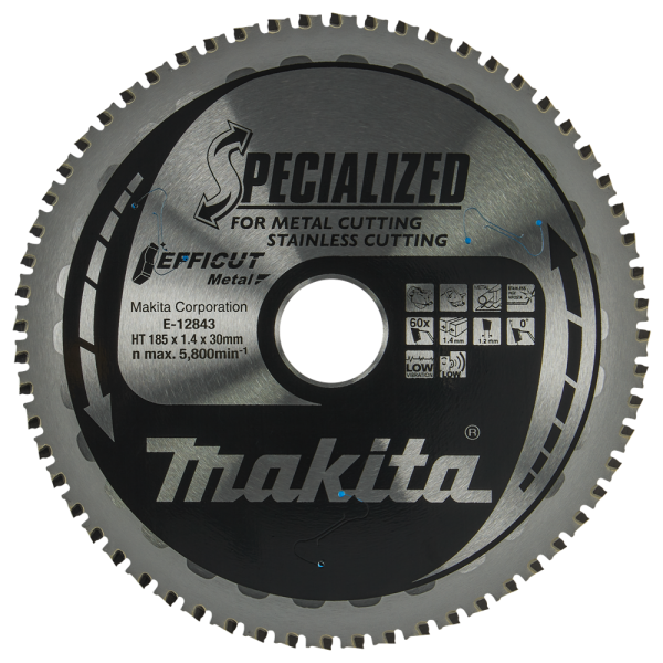 Makita E-12843 Efficut Cirkelzaagblad RVS/Staal - 185x30x1,4mm 60T - Detailed view of the product
